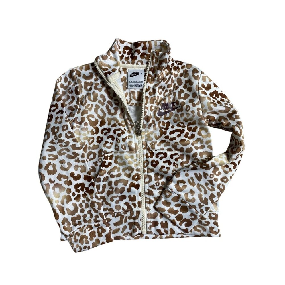 Nike Kids Leopard Print Jacket Size 3T Full Zip Brown White Outdoor Athleisure
